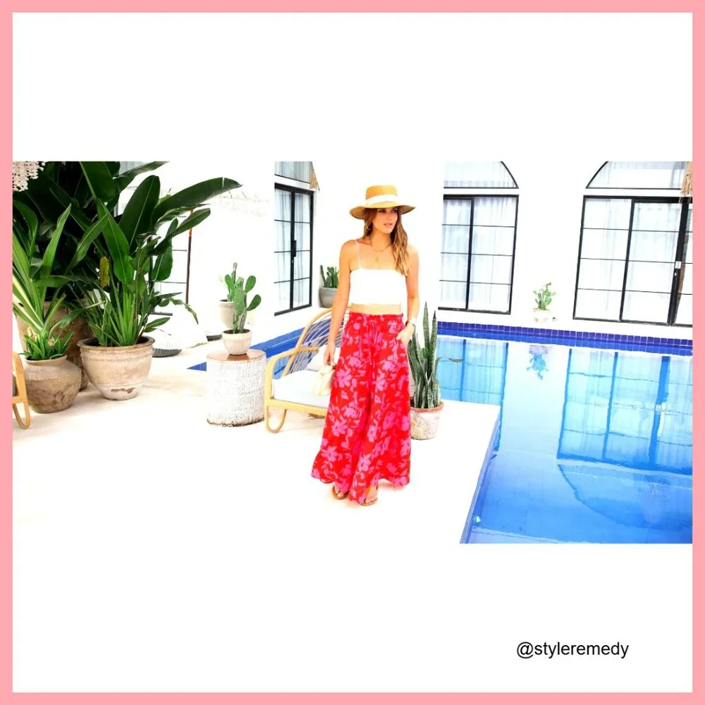 High Waist Wide Leg Palazzo Pants with Drawstring Waist and Pockets - Picture 5 of 7